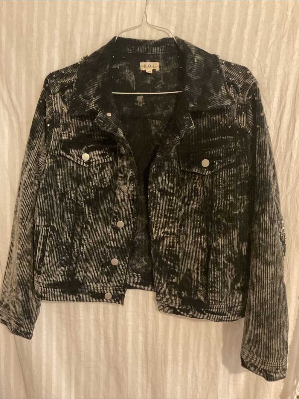 POL Velvet Corduroy Acid washed  Jacket Black Studs Raw details Sz.M.